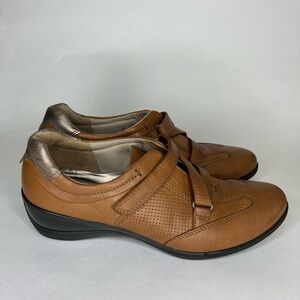 Ecco Brown Leather Loafer Slip On Women's Size 40 9-9.5 Z-Strap Comfort Shoes